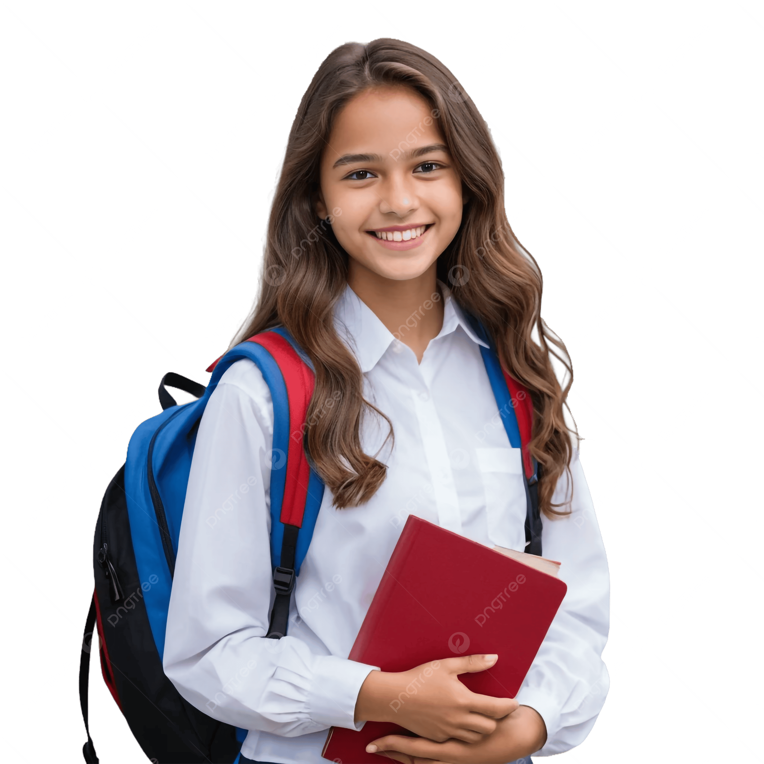 Happy student with school bag and books